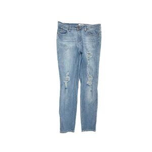 YMI Mid Rise Skinny Distressed Women's size 13 Medium Wash Blue Denim Jeans